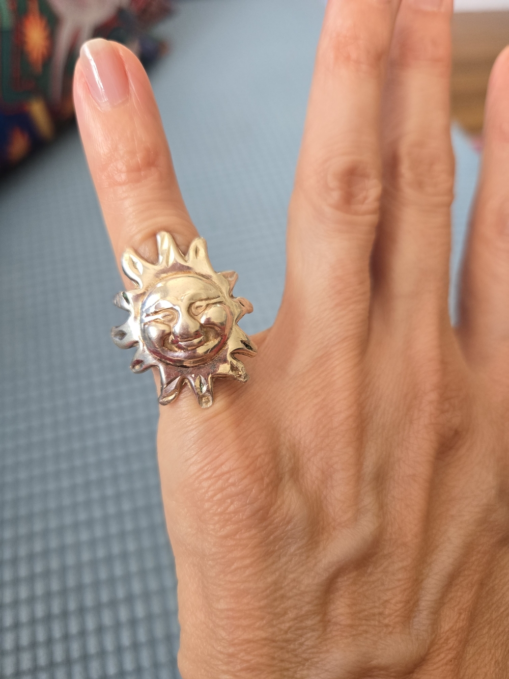 Sun Face Statement Signet Ring - Sterling Silver